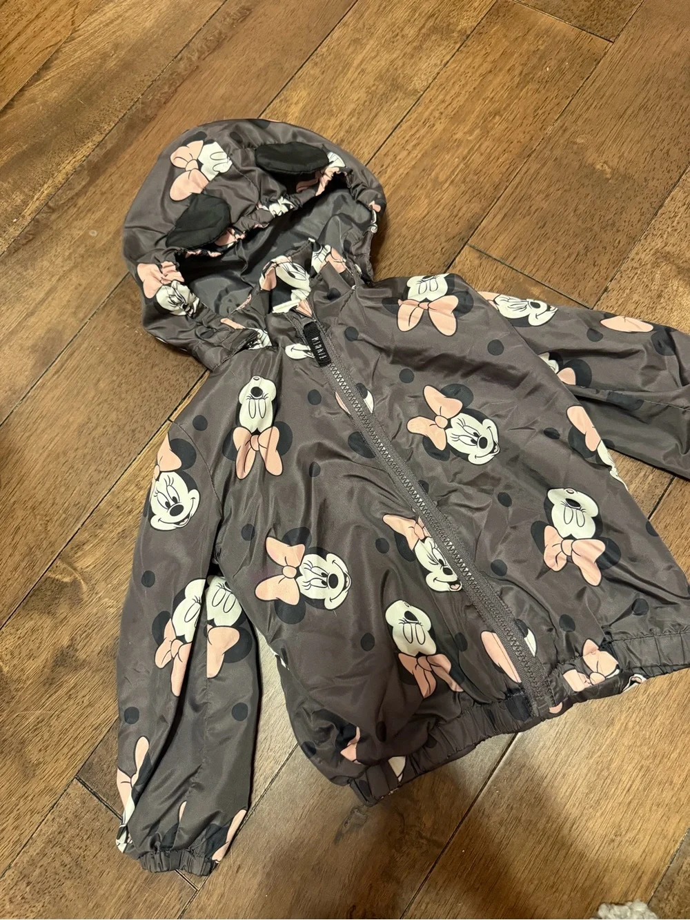 Girls Minnie Mouse Hooded Windbreaker - Gray with Pink Bows